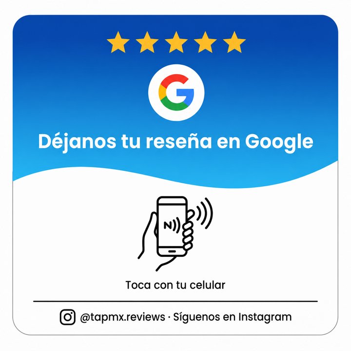 Placa TapMX azul para reseñas de Google
